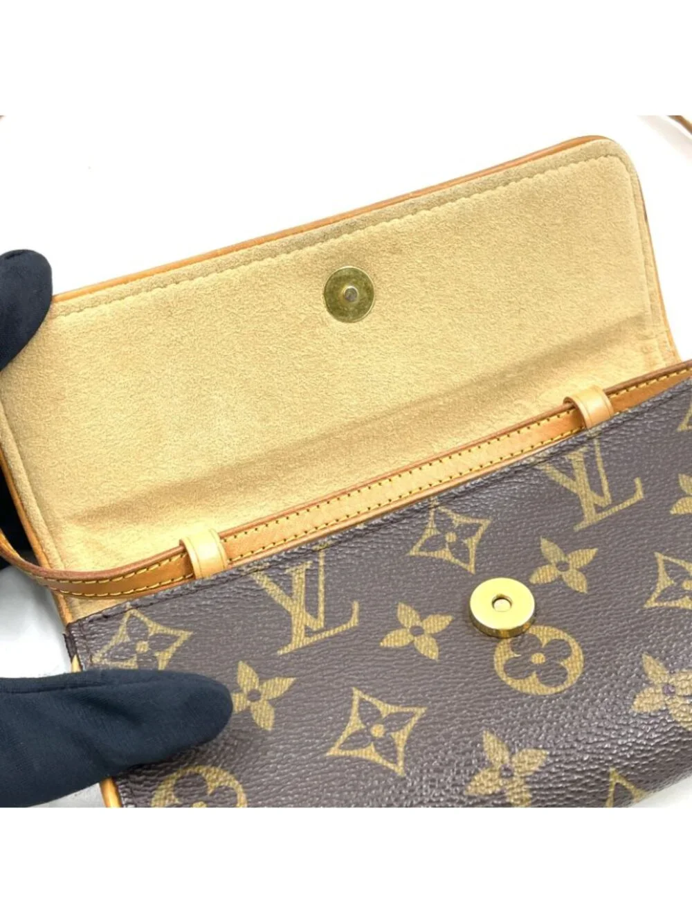 Louis Vuitton Pochette Twin PM Monogram Leather Brown Shoulder Bag Gold - Picture 9 of 15